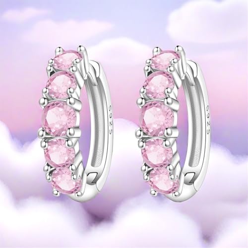 Earrings for Women 925 Sterling Silver Hoop Earring Colorful Cute Fashion Hoop Earrings Graduation Birthday Jewelry Gifts for Women - color: Rhinestone Earrings - Pink