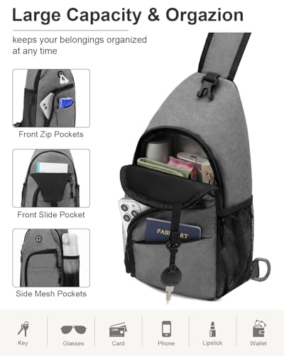 Pritent Crossbody Bags for Women Man Waterproof Sling Bag Backpack Trendy Casual Cross Body Bag with Convertible Shoulder Strap Chest Bag for Camping Hiking Travel Essentials (Grey, Medium) - color: Light Grey, size: Medium