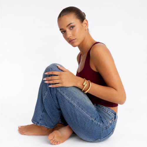 Chunky Gold Bangle Bracelets for Women Trendy 14K Gold Plated Cuff Bracelets Stack, Dainty Gold Bracelet Sets Non Tarnish Fashion Jewelry Gift - style: 2pcs-Gold-WaveTwinDrop