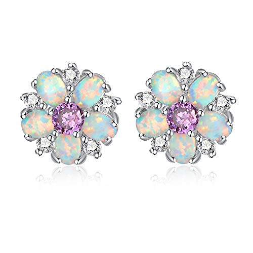 CiNily Flower Earrings,Opal Stud Earrings Sterling Silver or White Gold/Rose Gold Plated Ladies Flower Stud Earrings Cute Unique Earrings for Girls - color: purple