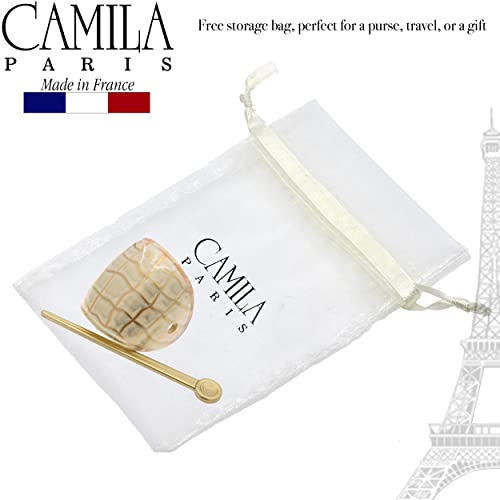 Camila Paris CP3341 French Hair Bun Holder Cover Cap Hair Updo, White and Gold, Hair Pin Thru, Strong Hold Grip Hair Clips for Women, No Slip and Durable Styling Girls Hair Accessories, Made in France - color: White/Gold
