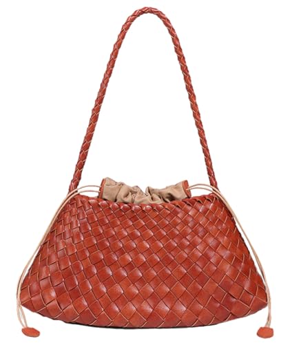 Woven Hobo Bags for Women Suede Woven Tote Bag Trendy Bucket Purse Underarm Shoulder Bag Vintage Tote Handbag Clutch Purses - color: Amber Brown