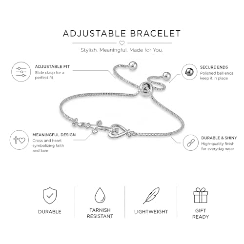 LeCalla 925 Sterling Silver Bracelets for Women | Italian Handmade Adjustable Sliding Bolo Bracelet Jewelry | Lightweight Adjustable Silver Chain Bracelet for Women | Hypoallergenic Jewelry Gifts - style: Cross Heart
