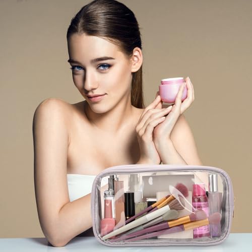 9 Pcs Preppy Clear Makeup Bag DIY Chenille Letter Pouch Large Nylon Makeup Bag Travel Toiletry Zipper Cosmetic Organizer Pouch PVC Bags for Women, 9.5 x 5.1 x 2.8 Inch (Morandi Color) - color: Morandi Color