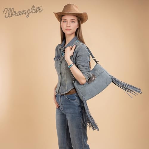 Montana West X Wrangler Hobo Bag for Women Fringe Western Shoulder Bag Vegan Suede Tassel Hippie Crossbody Bag