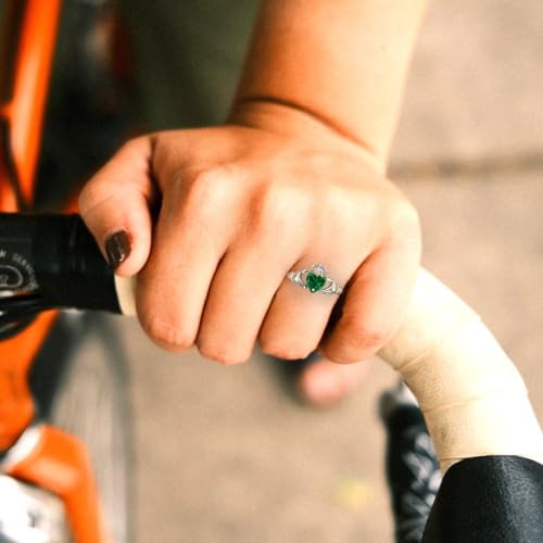 Clara Pucci Simulated Emerald Heart Cut Claddagh Ring | 14K Solid Gold | 1.05 cttw | Womens White Gold Fashion Jewelry