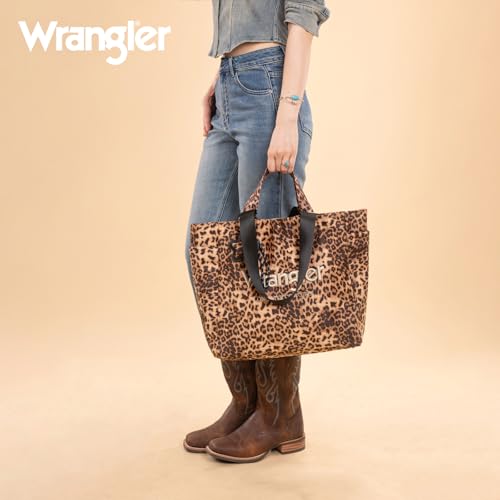 Montana West Wrangler Large Tote Bag for Women Designer Leopard Print Purse for Travel Work Gym - color: Leopard