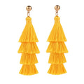 BaubleStar Tassel Earrings Handmade Tiered Thread Tassel Dangle Earrings, Multi Colors - color: Yellow