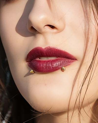 COCHARM 14k Solid Gold 16g Labret Studs Real Yellow Gold Medusa Monroe Madonna Stud Lip Piercing Helix Cartilage Conch Earring Stud - color: Yellow Point-8mm