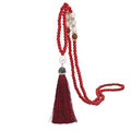 Handmade Multicolor Long Tassel Fringe Pendant Necklace Turquoise Pearl Crystal Mala Beads Necklace for Women Ethnic Boho Prayer Jewelry - color: red