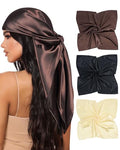 Mesovor 35” Square Head Scarf for Women, 3 Pack Like Silk Satin Headscarf Hair Neck Scarf Top Bandanas for Sleeping - color: Black + Dark Brown + Apricot