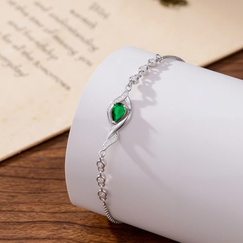 HPQQ Birthstone Bracelet for Women 925 Sterling Silver Infinity Love Jewelry Anniversary Birthday Mothers Day Gifts for Mom Wife Her - color: 05-May-Emerald