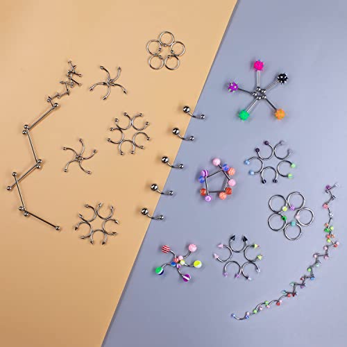 Complete 140PCS Piercing Kit with 14G 16G Stainless Steel and Acrylic Jewelry for All Body Piercings Including Eyebrow, Nose, Lip, Tongue, Ear, Tragus, and Belly Button - Includes Piercing Tools