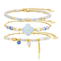 Beaded Bracelets Set for Women Stackable Healing Layered Bracelets Stack 3PCS Aquamarine Gemstone Crystal Dainty Boho Summer Jewelry for Women Natural Stone 14k Gold Plated - color: Aquamarine