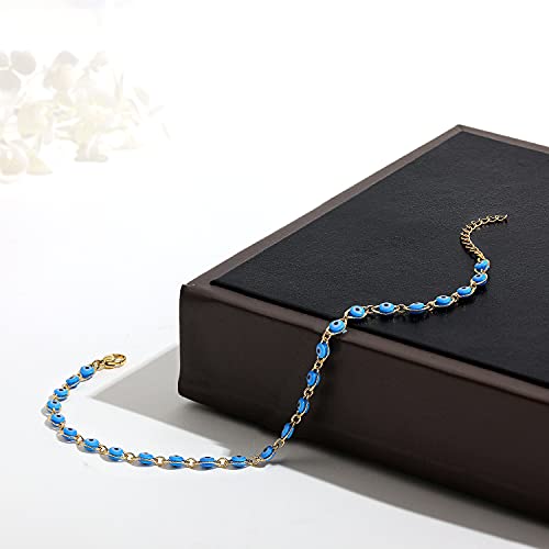 SLOONG Evil Eye Beaded Anklet Bracelets for Women, 14K Gold Plated Ankle Bracelet Jewelry Beach Beads Anklet Set Ankle Bracelets for Women - color: Blue
