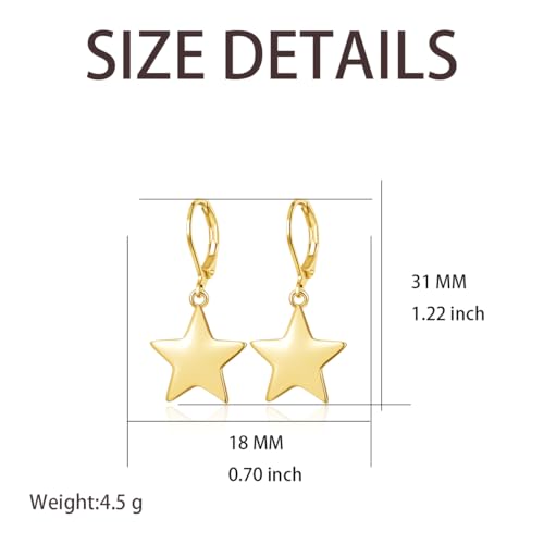 Leverback Earrings Dangle Earrings for Women Dangly Earrings Anniversary Birthday Gifts for Women - style: Star Earrings-Gold