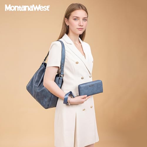 Montana West Hobo Bag for Women Crossbody Purse and Handbags Ladies Chic Shoulder Bags - color: Jean Blue-2pcs Set
