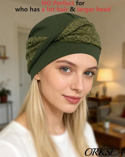 Chemo Headwear for Women Knot Beanies with Stretch Elastic Turbans Soft Cancer Hats Head Coverings Scarf Headwraps - color: Dark Green