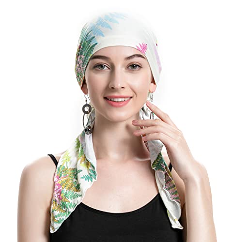 ZLYC Chemo Headwear Pre Tied Head Scarf Headwraps Lightweight Turban Beanie Cap for Women - color: Leaves Beige