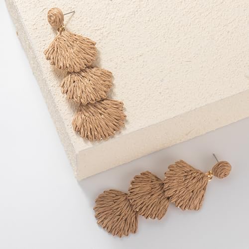 Boho Raffia Earrings Starfish Shell Seashell Dangle Drop Earrings Cute Statemnet Trendy Jewelry Summer Beach Outfits for Women - color: Sand, size: Shell