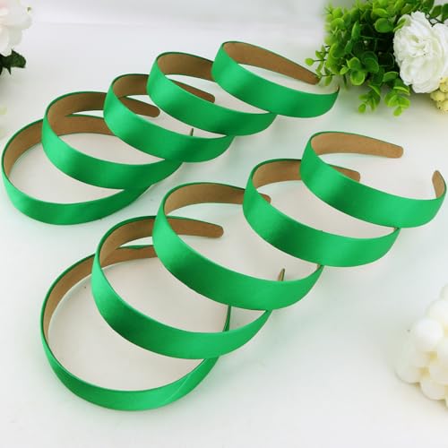 Wecoe 10 Pack Green Headbands 1 Inch Wide Satin Headbands Women Non Slip Fashion Plain Head Bands Solid Hair Bands DIY St. Patrick's Day Hair Accessories for Women Girls Diademas Para Mujer - color: Green