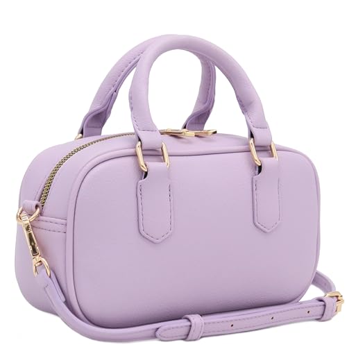 FashionPuzzle Mini PU Leather Satchel Purse Top Handle Crossbody Bag - color: Lavender