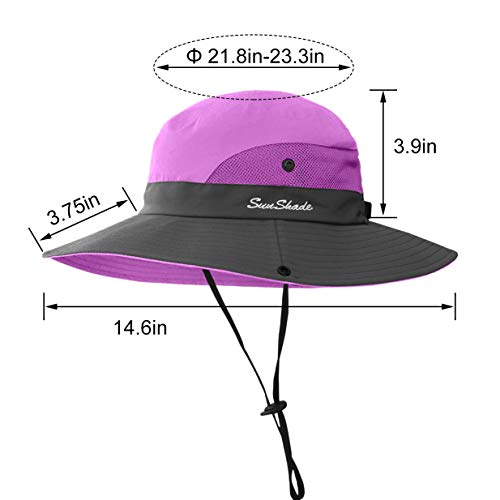 3 Pieces Womens Ponytail Wide Brim Sun Hat Packable UV Protection Beach Cap for Fishing & Hiking - color: Purple＆watermelon Red＆pink