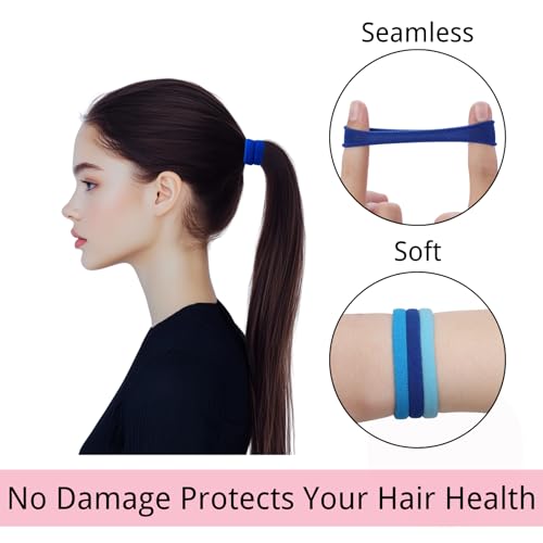 LuSeren 120 Pcs Blue Hair Ties for Women, No Damage Soft Seamless Nylon Hair Elastics for Thick Hair, Ponytail Holders, 3 Gradient Blue Hair Accessories - color: Blue