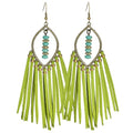 Long Bohemian Fringe Leather Earrrings Handmade Tassel Earrings with Turquoise Christmas Long Dangle Earrings for Women rodeo jewelry - color: 11