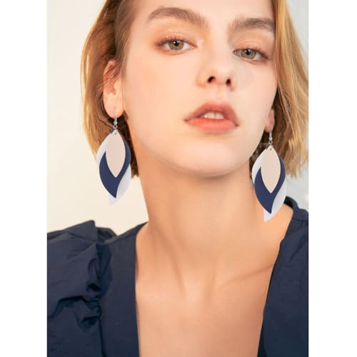 ANXIN boho unique Leather Earrings 2 Layered Lightweight Faux Leather Leaf Earrings Layered Design Drop Earrings Gift for Women - color: Style C