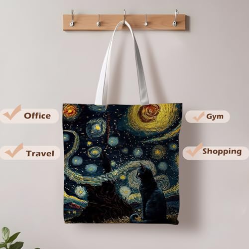Preppy Animal Tote Bag, Pet Canvas Tote Bag, Reusable Grocery Shopping Shoulder Bags - color: Black Cat