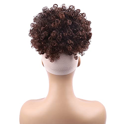 Drawstring Ponytail with Bangs - Afro Puff Extensions for Women, Short Curly Clip in Wrap Updo Hairpiece (2-33#) - color: 2-33#