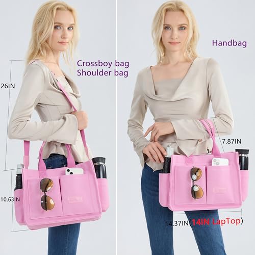 ZHMO Canvas Tote Bag for Women,Women's Bags Crossbody Bags Work Laptop Tote Bag Large Handbags Purse for Travel Nurse Teacher - color: New Upgrade Plus Pink With Compartments and Inner Cup Holders