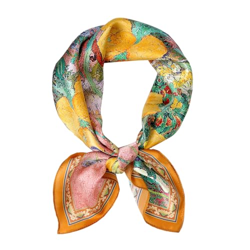 JERLA 100% Pure Mulberry Silk Square Scarf for Hair-27''x27'' Women Men Natural Silk Neckerchief Headscarf - color: Oil Painting Garden