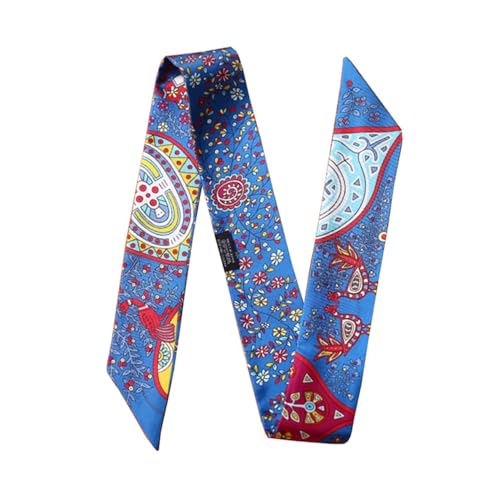 JERLA 100% Mulberry silk Scarf bag scarf Head Hair Ribbon Handbag Handle wrap Tie Bundle Neckerchief Scarf for women - color: Flower Blue