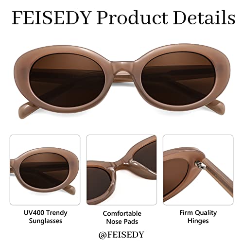FEISEDY Sunglasses Womens, Retro Oval Cateye Sun Glasses Men, Small 90s Style B4128 - color: Brown