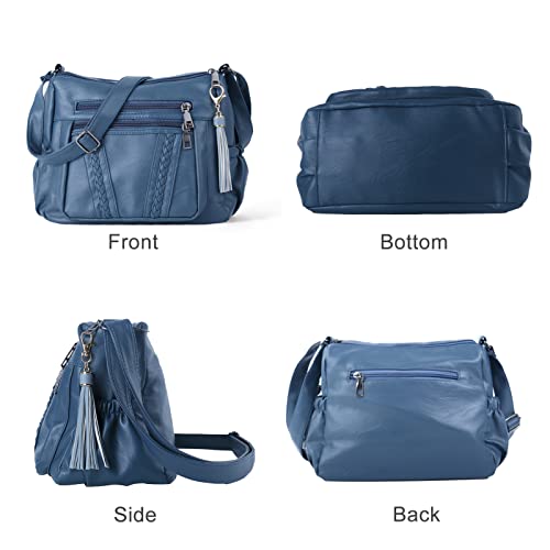 ELDA Crossbody Bags For Women Pocketbooks Soft PU Leather Purses and Handbags Multi Pocket Shoulder Bag - color: Blue