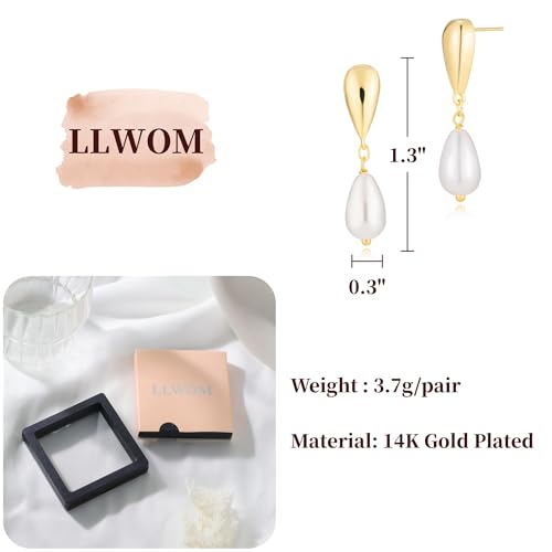 LLWOM Gold Silver CZ Teardrop Dangling, Pearl Drop Studs Dangle Earrings for Women Trendy, Hypoallergenic Jewelry Gift for Wedding/Party/Prom/Daily - color: Gold Pearl Teardrop