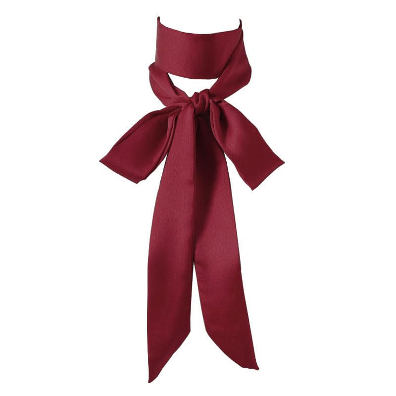 Long Thin Skinny Scarf Satin Neckerchief Ribbon Tie Waist Belt for Women - color: Burgundy