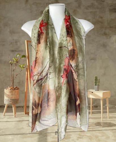 Xyueanlo Fashion Scarves for Women Lightweight Elegant Scarf Sunscreen Wraps Shawls - color: Plum Flower Orchid Green