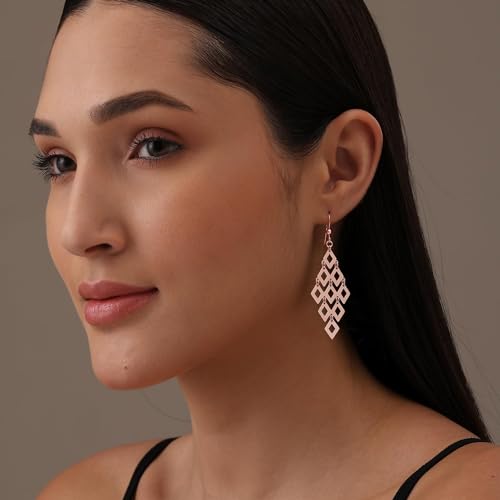 LeCalla Sterling Silver Dangle Earrings for Women | 925 Sterling Silver Long Interlocked Handmade Textured Drop Earring for Women - color: Rose Gold Chandelier