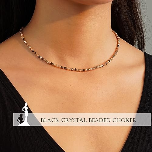 JSJOY Tiny Crystal Beaded Choker Necklaces for Women Colorful Beaded Necklace Dainty Choker Necklaces Simple Boho Jewelry Gifts for Teens Handmade Shining Bead Necklaces Gifts - color: Pink