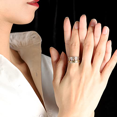 925 Sterling Silver Anxiety Ring with Beads Fidget Spinning Rings for Women Worry Beads Rings - color: filigree design