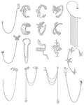 Tornito 17Pcs Ear Cuffs Chain Earrings Snake Butterfly Leaf Non Piercing Clip on Earring Fake Helix Cartilage Earrings Ear Clip Jewelry Silver Gold Tone - color: A:Silver Tone