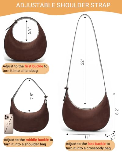 Herald Suede Crossbody Bag for Women, Vintage Hobo Handbag Crescent Shoulder Purses with Adjustable Strap Winter Fall - color: Suede Coffee