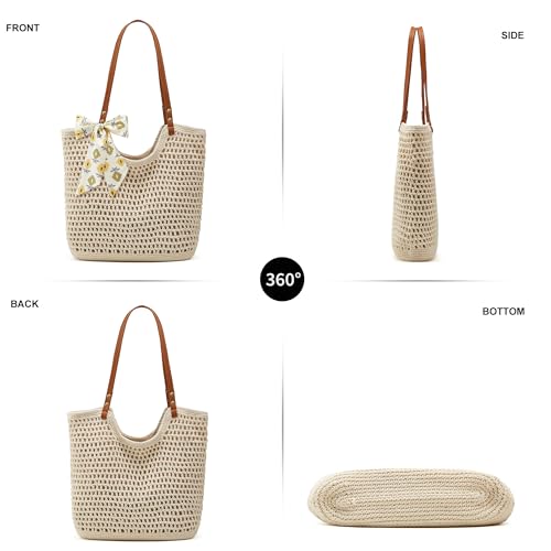 Crochet Beach Bags for Women Woven Purses Shoulder Bag Tote Handbag Summer Beach Purse - color: Wy10-white