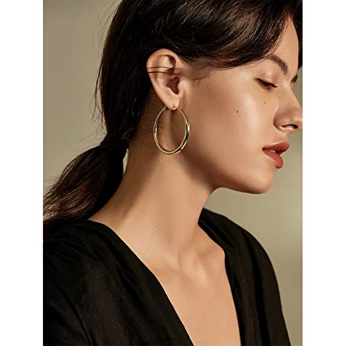 EXGOX Sterling Silver Hoop Earrings - Hypoallergenic, Lightweight, Chunky, 14K Real Gold Plated, Big Large Hoops for Women - color: 30/40/50mmGold