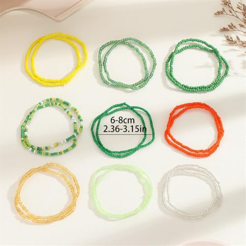 Fuqimanman2020 18Pcs Boho Stackable Beaded Bracelets for Women Colorful Handmade Multilayered Rice Beads Anklets Set Summer Beach Bohemian Jewelry Gift - color: Style 1 Green