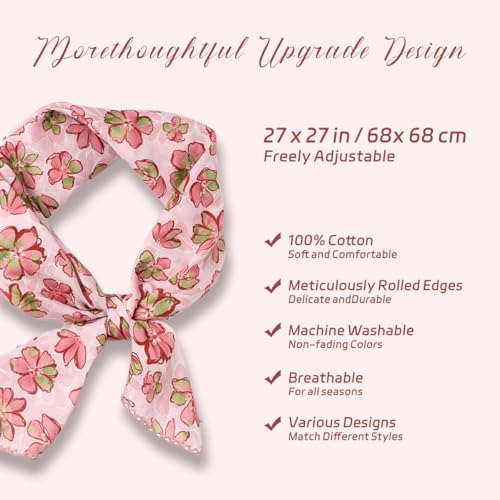 Cotton Bandana,Large Bandanas for Women,Head Coverings for Women,Head Scarf Handkerchief, Square Headband 27" x 27" - color: 27-16-petal-pink