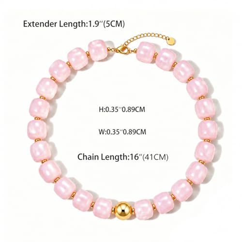 Chunky Beaded Necklace for Women Boho Colorful Statement Choker Necklaces Summer Beach Resin Jewelry Accessories - color: pink